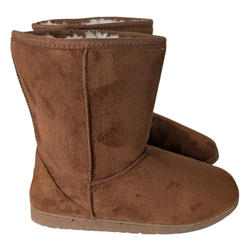 Cozy Faux Suede‎ Sherpa Lined Mid Calf Boots Women 9 Brown Comfort Cabincore